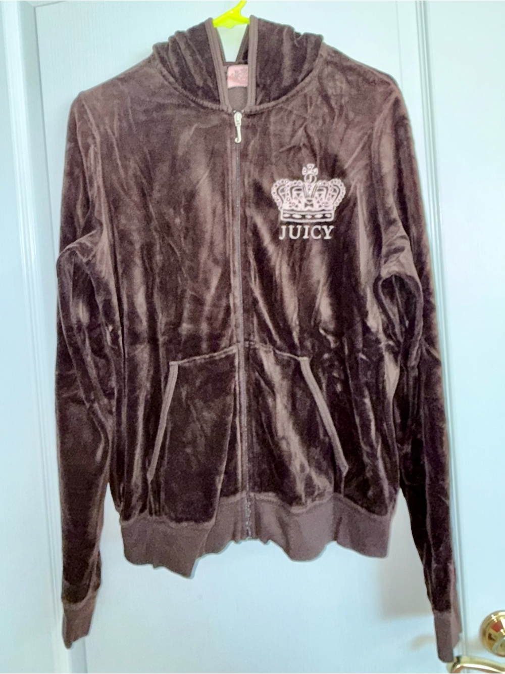 Juicy Couture Brown Velour Rhinestone Bling Zip-Up Hoodie Jacket 1X